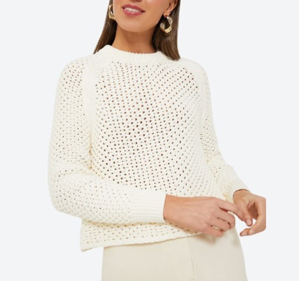 Tuckernuck EUC Ivory Crochet Knit Annette Sweater Size XL Preppy Boho $178